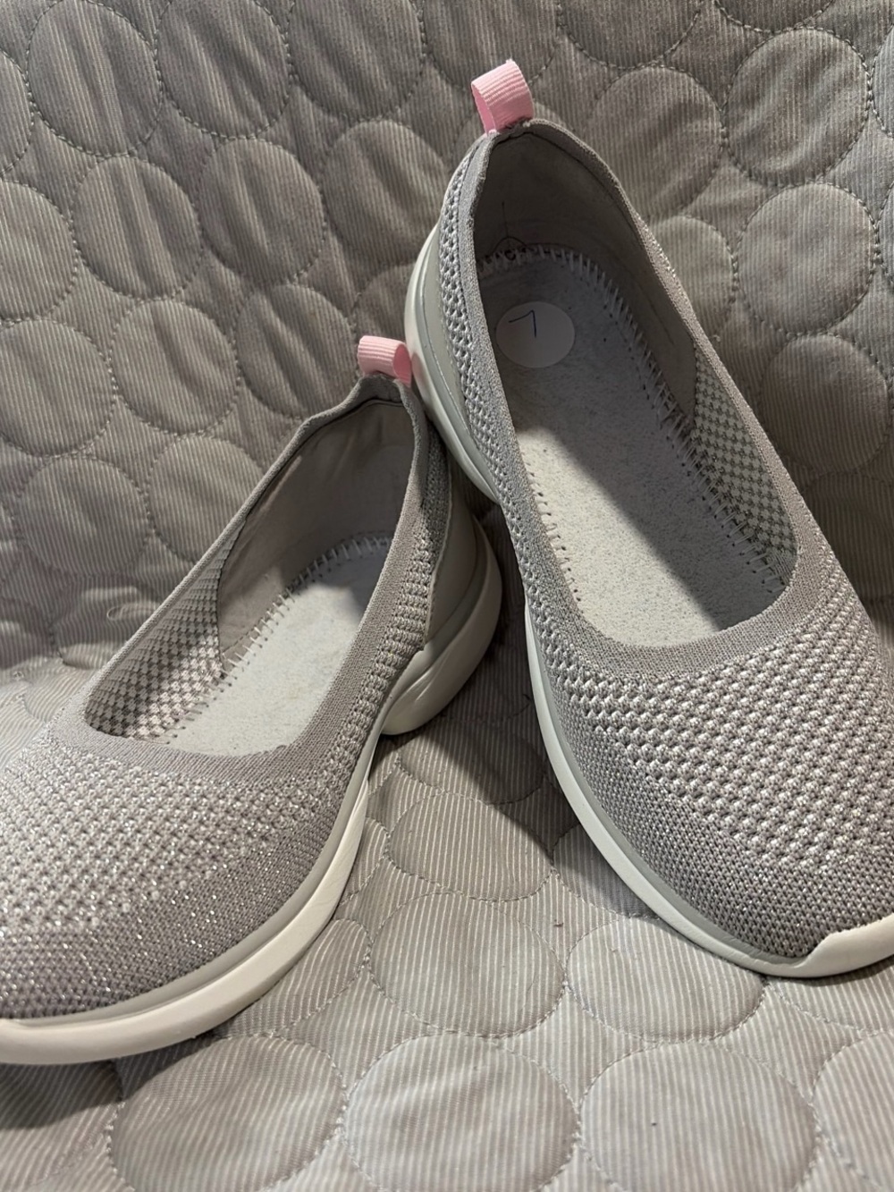 Vionic Gray Knit Slip-On Flats with Pink Heel Tabs